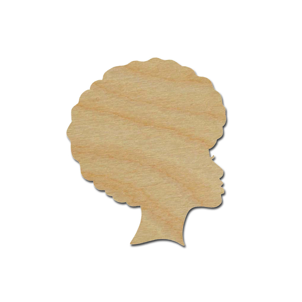 Afro Woman Head Shape Unfinished Wood Cutout African Decor Variety of Sizes Style #1