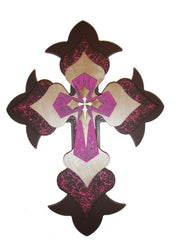 Decorative Wall Cross Brown and Pink 18" Inch Tall by Artistic Craft Supply