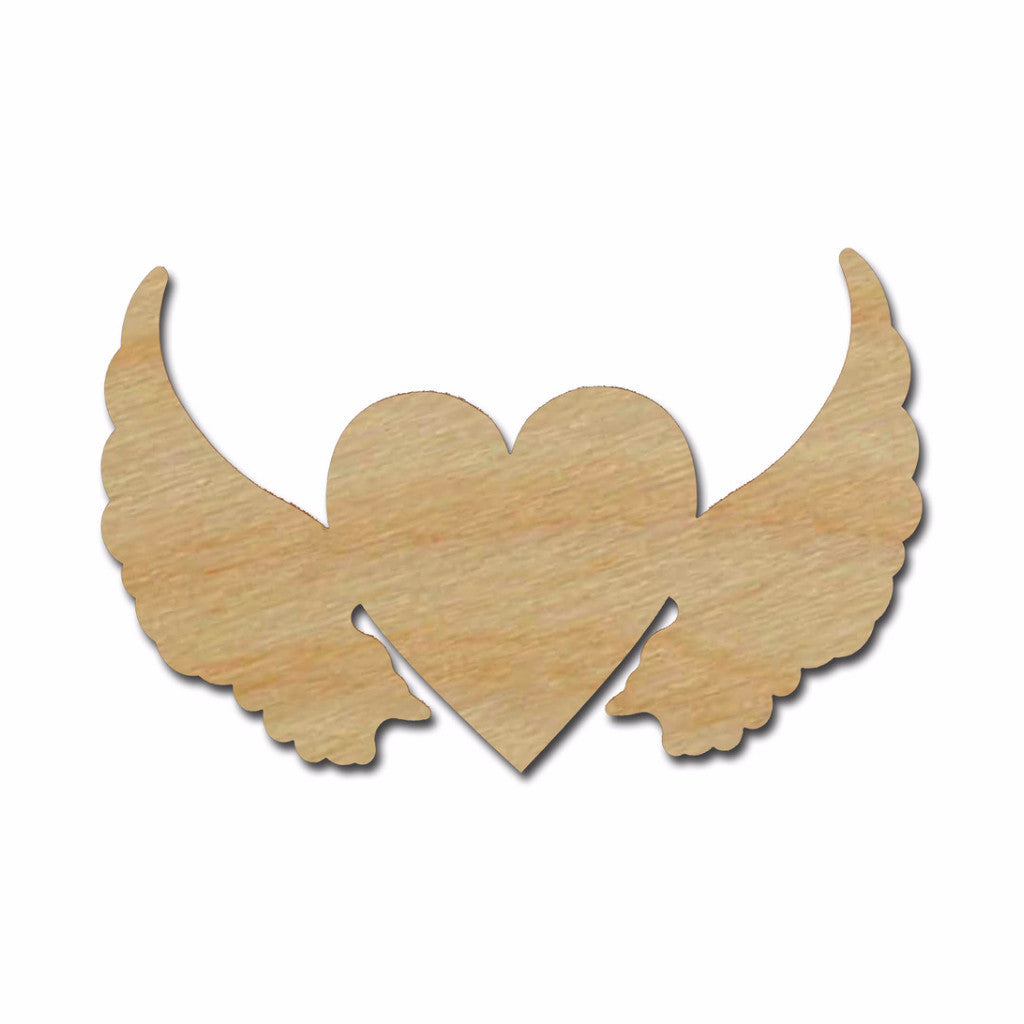 Heart With Angel Wings Shape Unfinished Wood Craft Cutout  Variety of Sizes