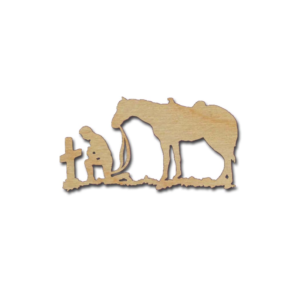 Praying Cowboy With Horse Wood Cut Out Unfinished Wooden Western Shapes