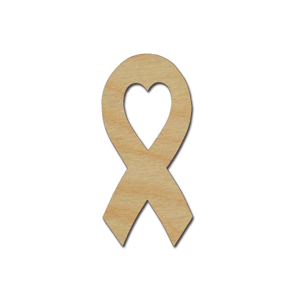 Ribbon With Heart Shape Unfinished Wood Cutout Breast Cancer Ribbons Variety of Sizes