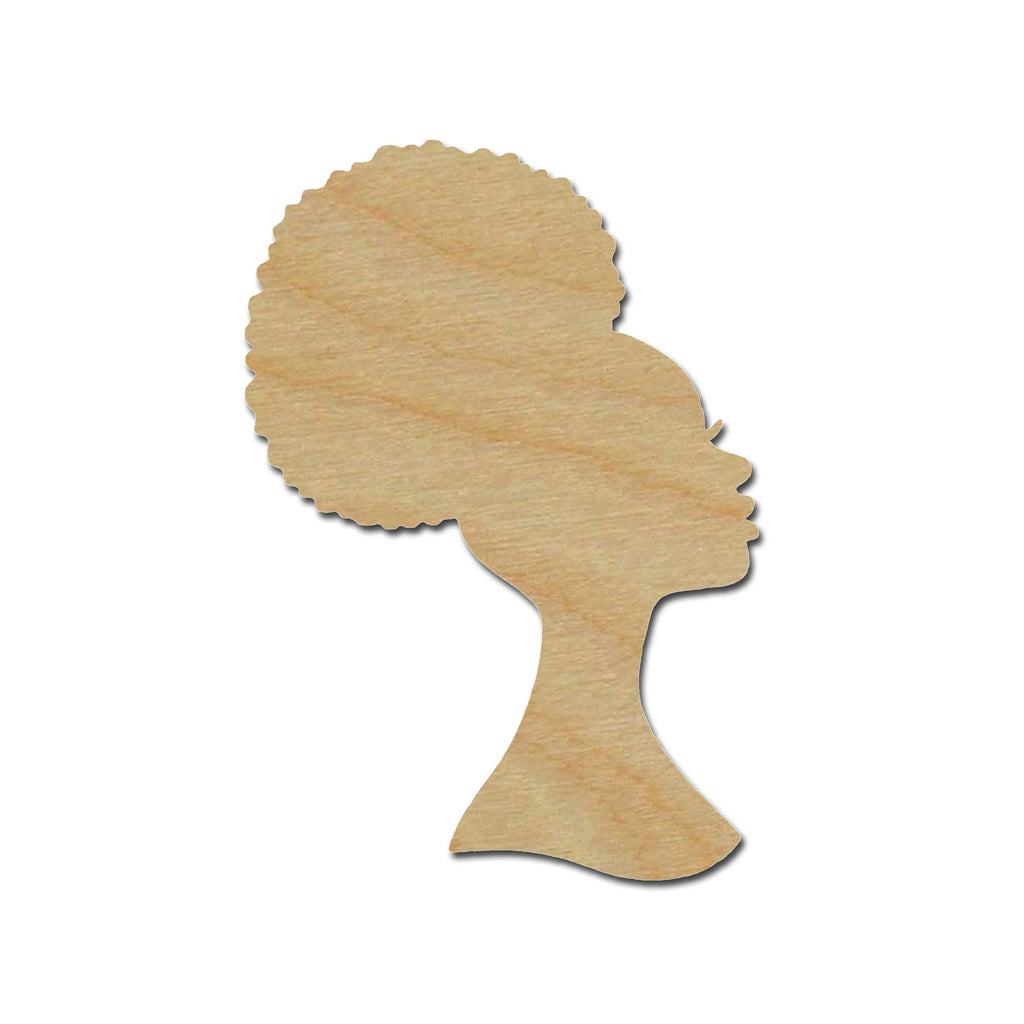 Afro Woman Head Shape Unfinished Wood Cutout African Decor Variety of Sizes Style #4
