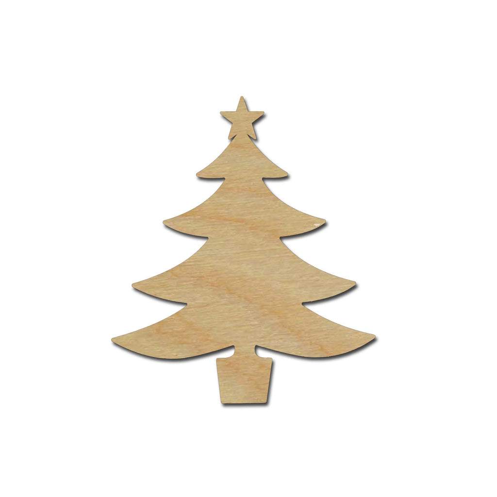 Christmas Tree With Star Shape Unfinished Wood Cutout Variety of Sizes