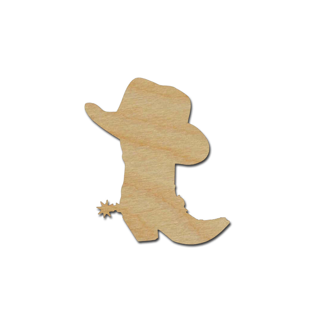 Cowboy Boot With Hat Shape Unfinished Wood Cutout Variety of Sizes