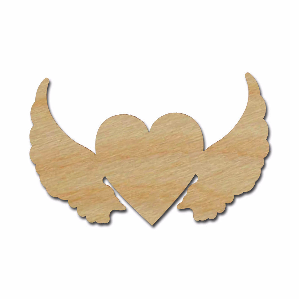 Heart With Angel Wings Shape Unfinished Wood Craft Cutout  Variety of Sizes