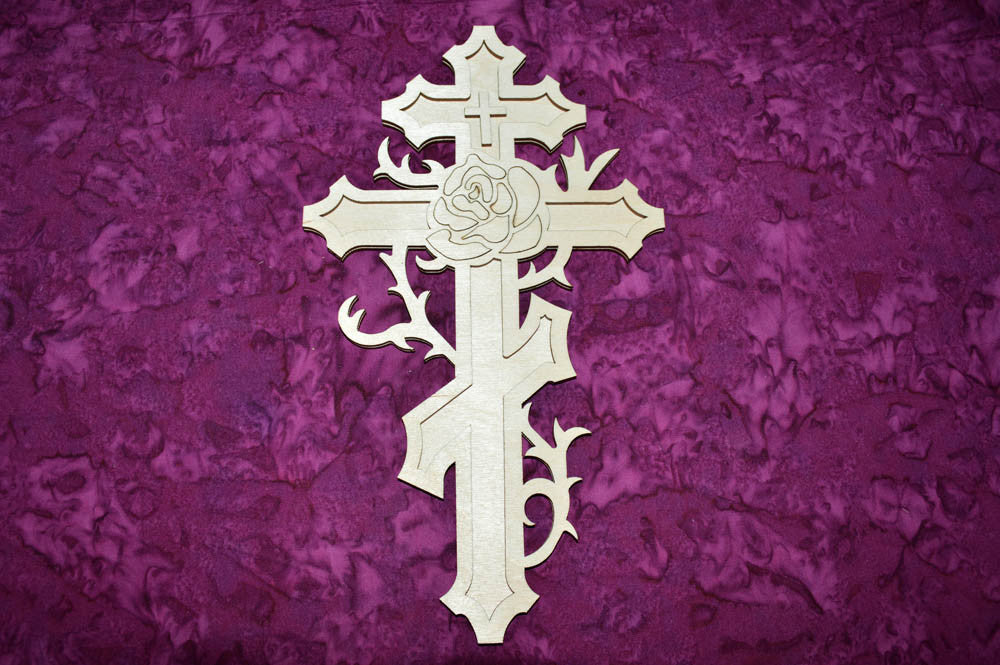 Rose Cross with Flower Inlay Layered Wood Cross #S001