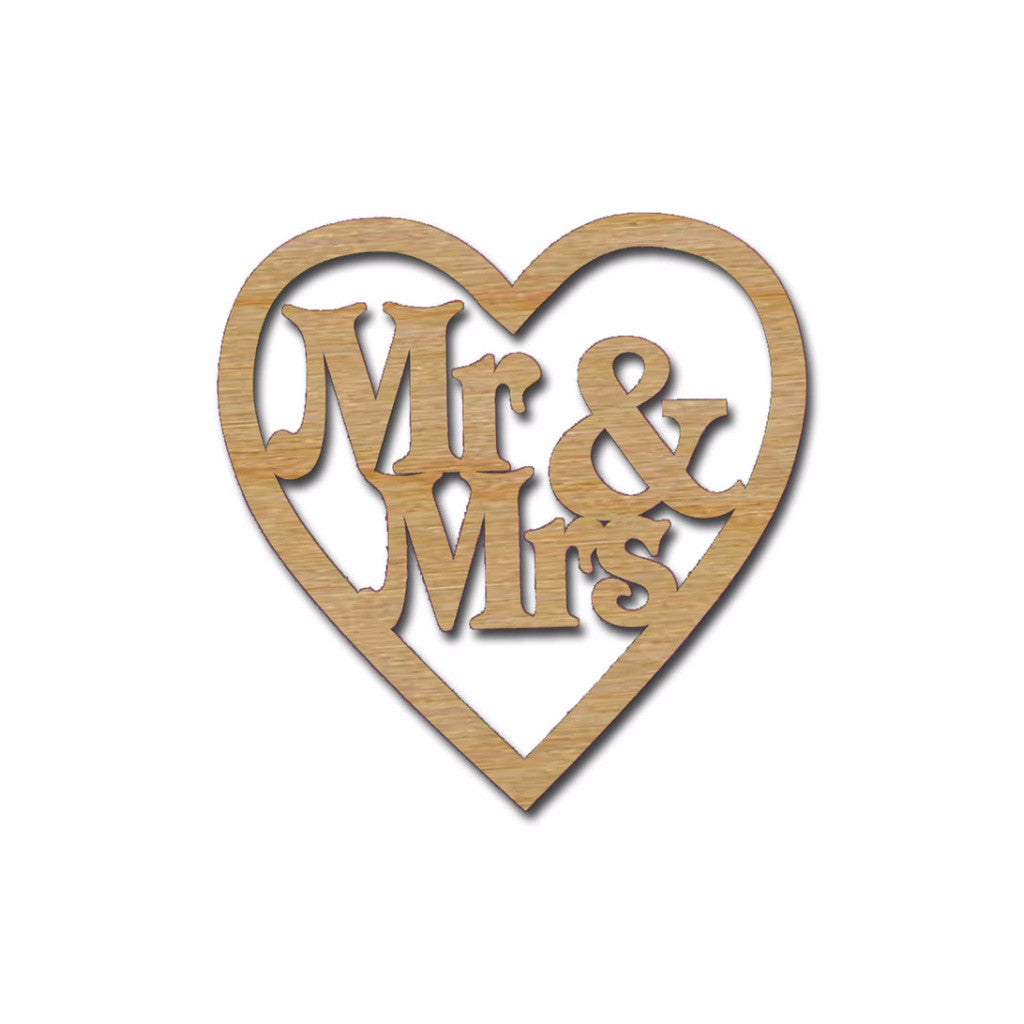 Mr & Mrs in Heart Unfinished Wood Wedding Decorations Artistic Craft Supply