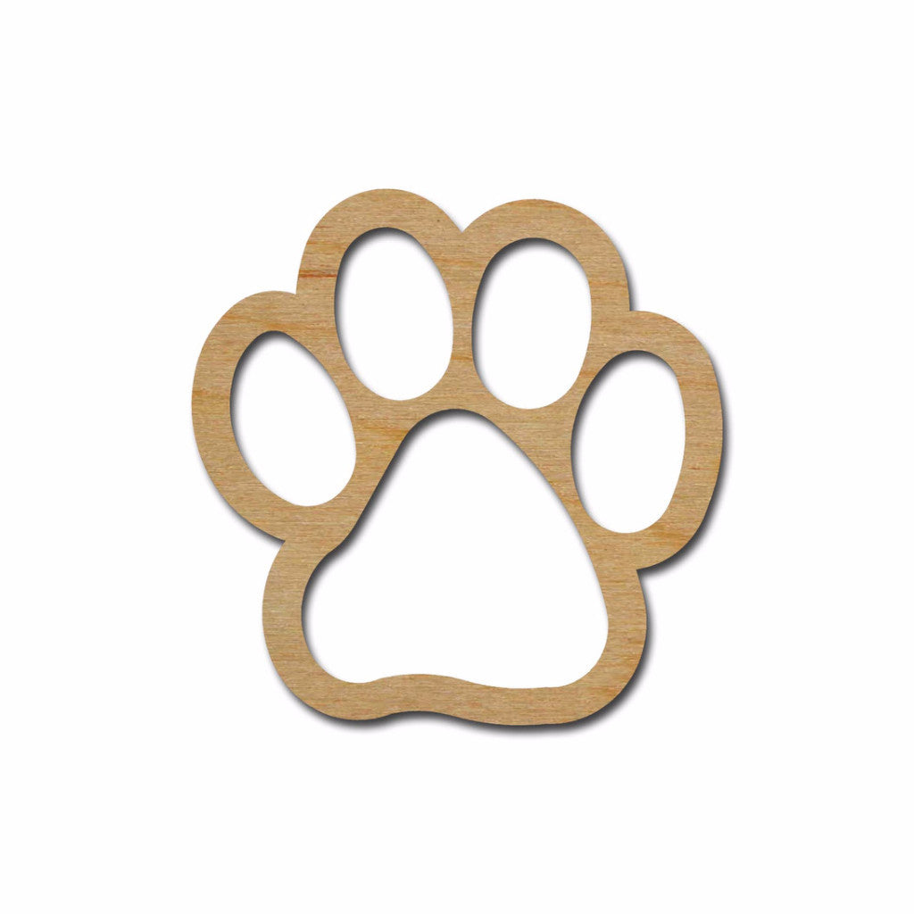 Paw Print Shape Cutout Unfinished Wood Crafts Variety of Sizes