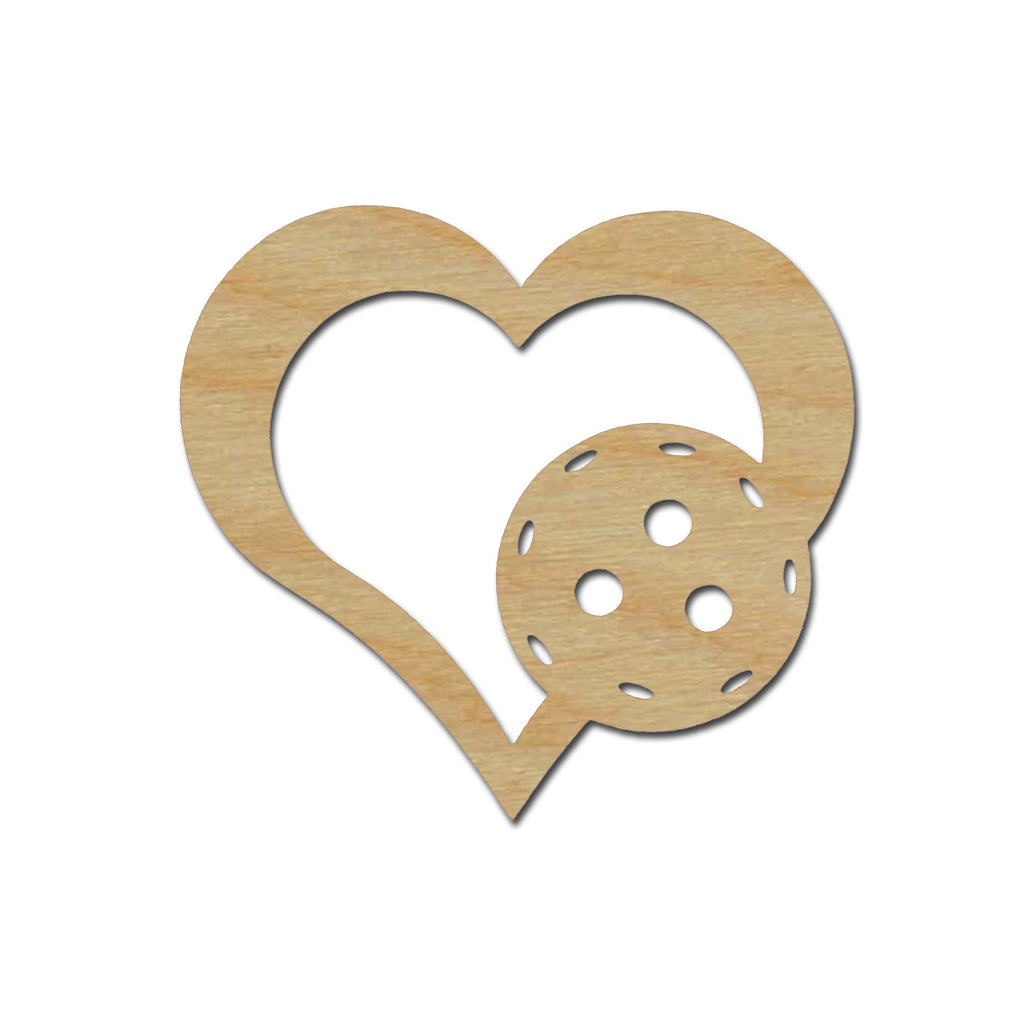 Pickleball Heart Shape Unfinished Wood Cutout Variety of Sizes