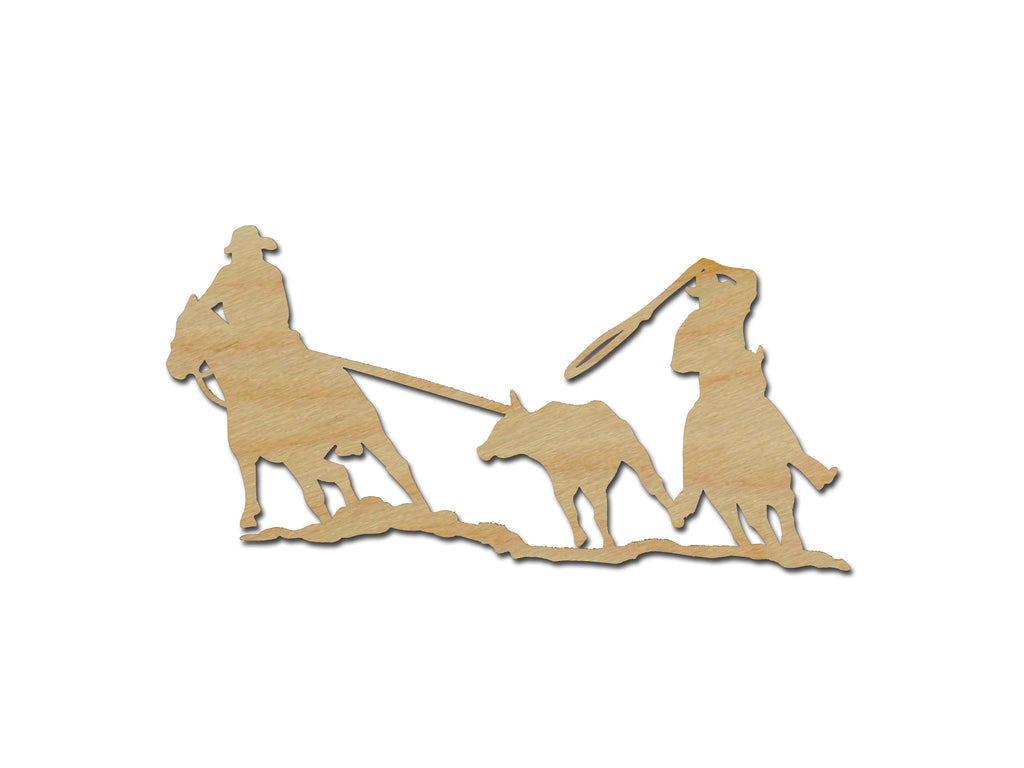 Team Roping Cowboy Wood Cut Out Unfinished Wooden Western Shapes
