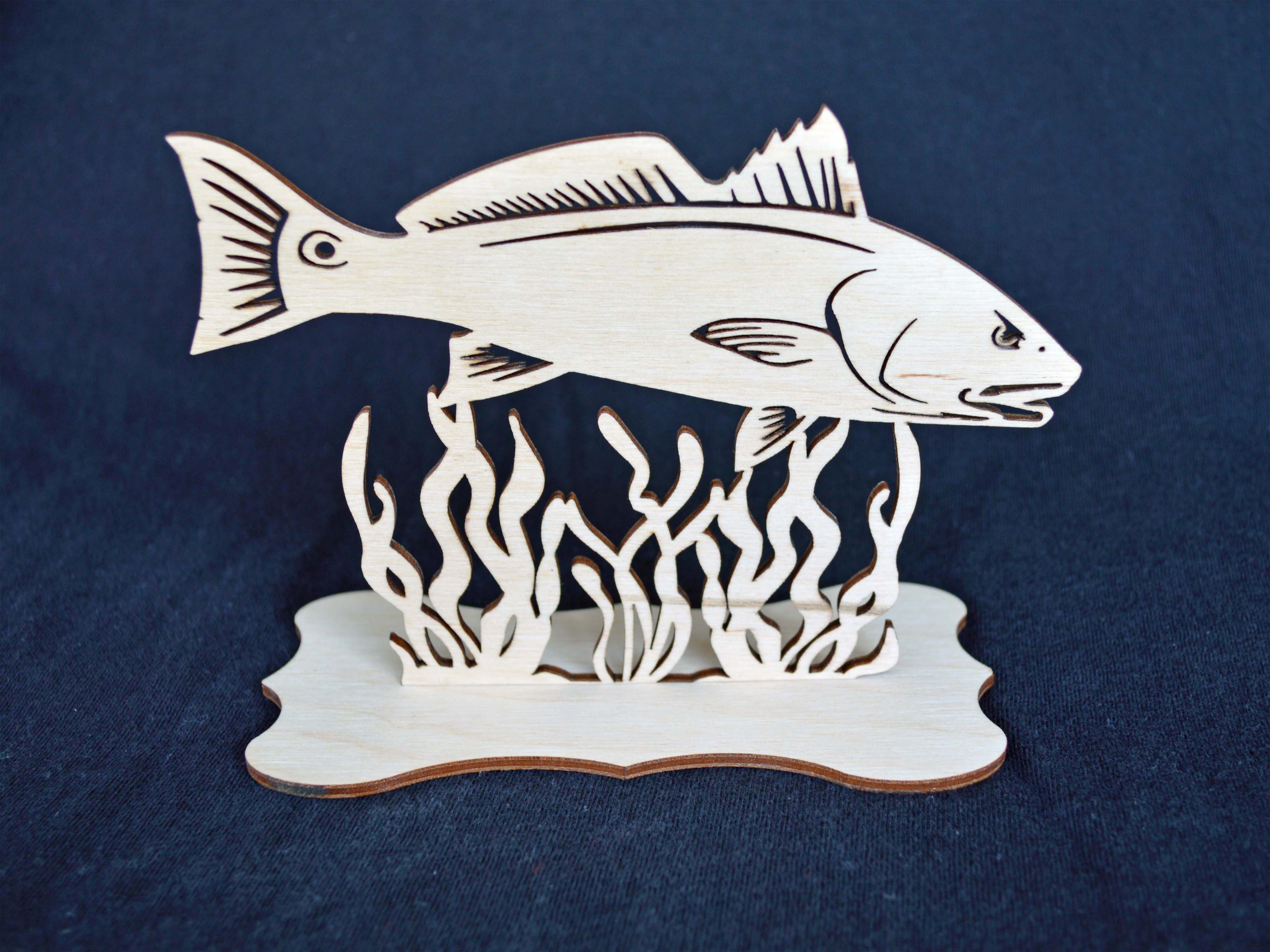 Red Fish With Base Wood Craft Cutout