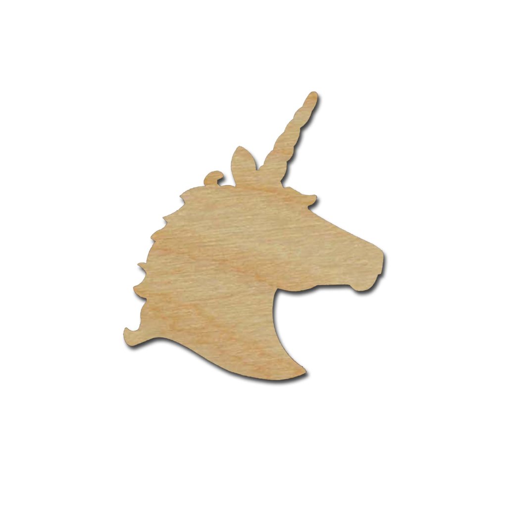 Unicorn Head Shape Unfinished Wood Craft Cutouts Variety of Sizes